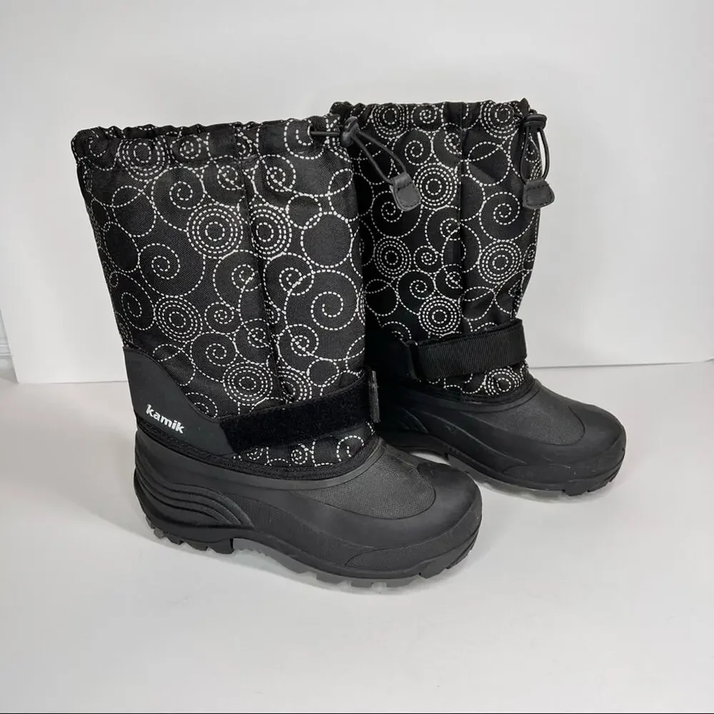 KAMIK snow boots women's 6 black white swirl insulated waterproof winter ankle